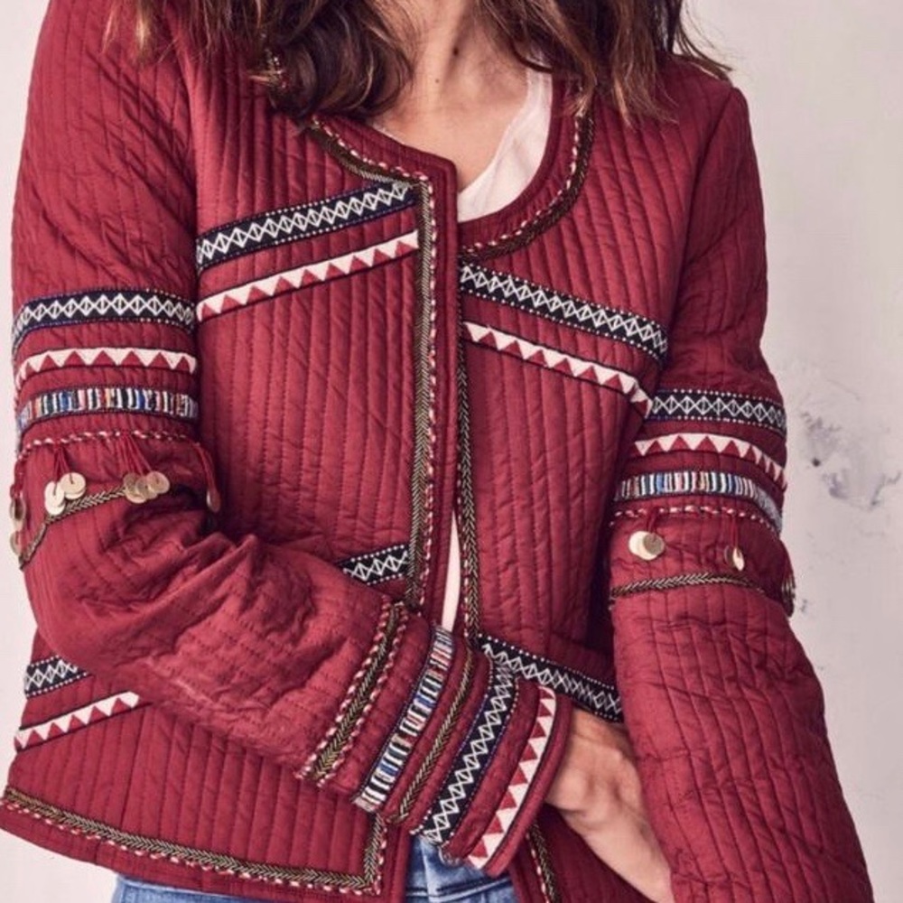 LOVE SHACK FANCY QUILTED AND EMBROIDERED BOMBER
